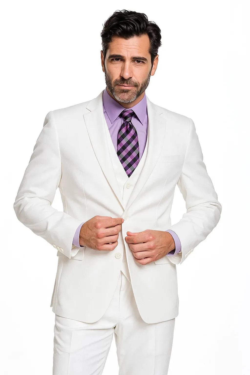 Mens Vested Slim Fit Wool Feel Suit in White sold by Alberto Nardoni product image thumbnail 4