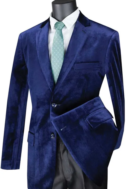 Mens Modern Fit 2 Button Velvet Blazer in Sapphire sold by Alberto Nardoni