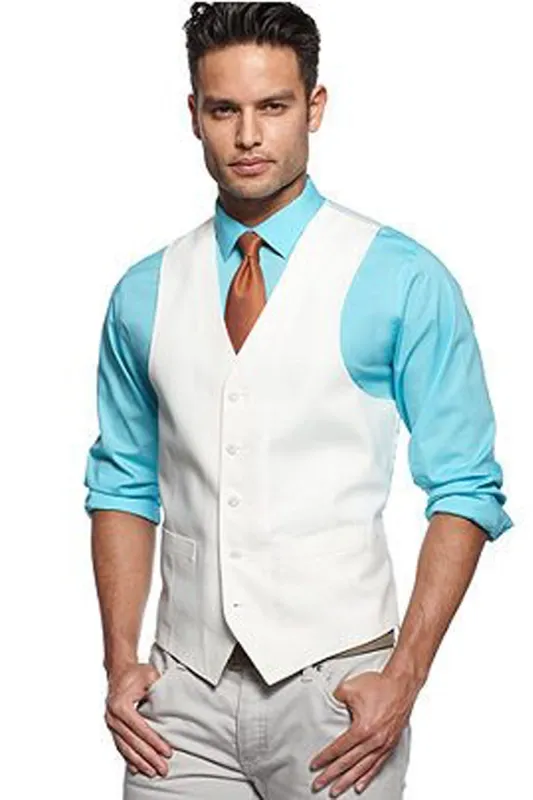 Mens Classic 5 Button Suit Vest in White sold by Alberto Nardoni