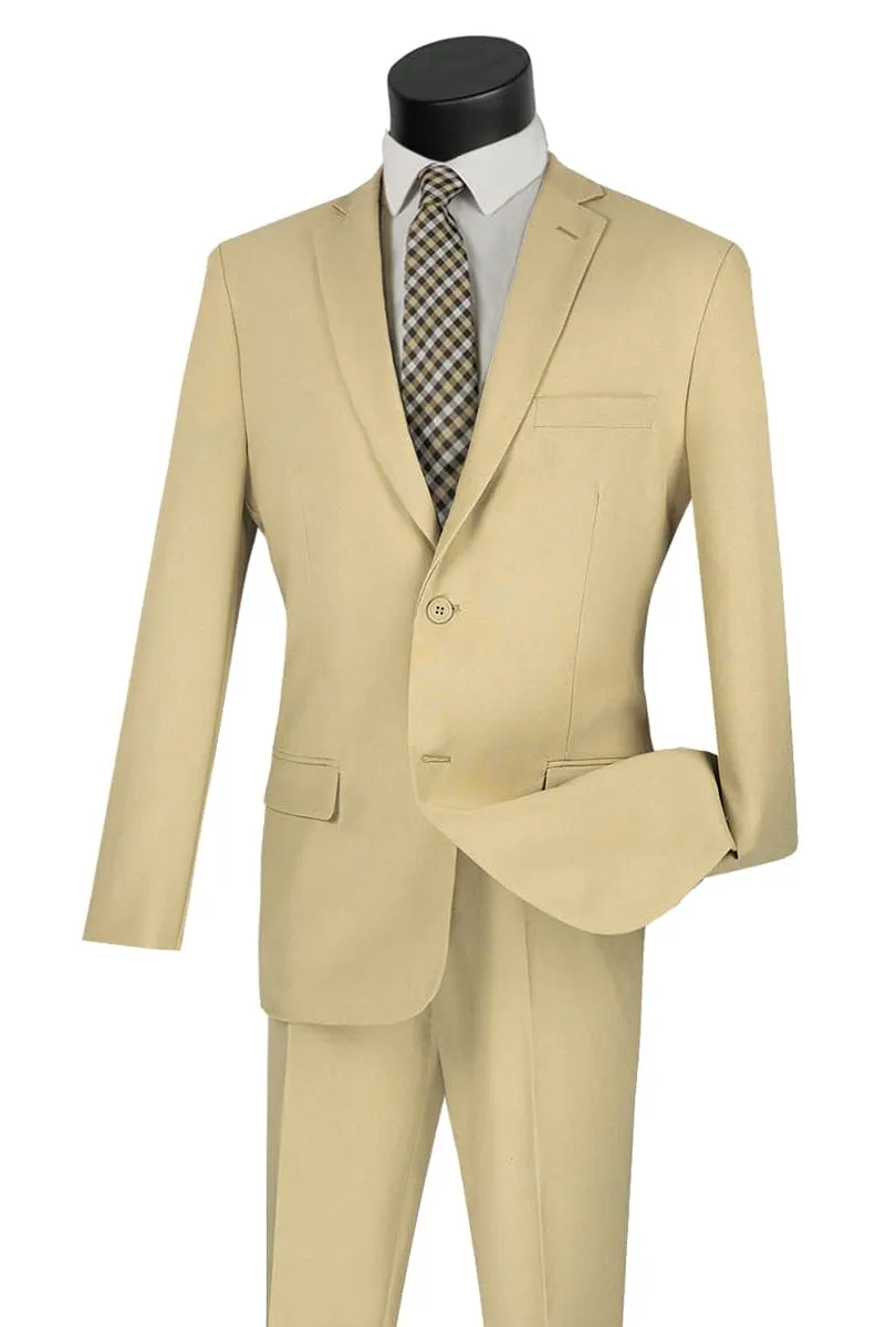 Mens Basic 2 Button Classic Fit Poplin Suit in Beige sold by Alberto Nardoni