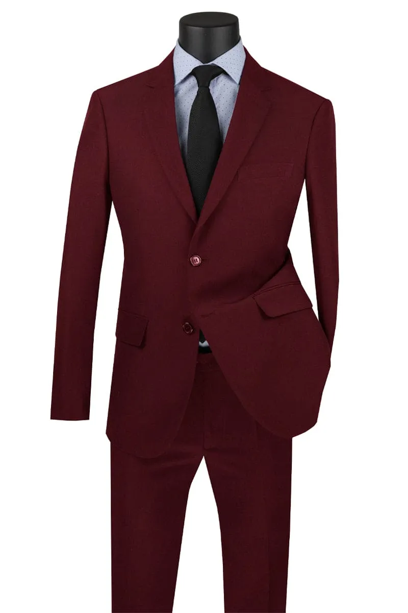 Mens Basic 2 Button Classic Fit Poplin Suit in Burgundy sold by Alberto Nardoni