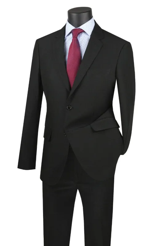 Mens Basic 2 Button Classic Fit Poplin Suit in Black sold by Alberto Nardoni