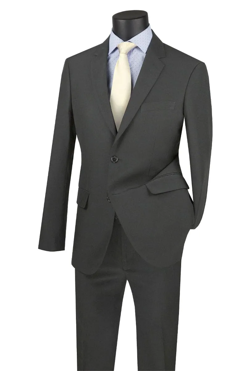 Mens Basic 2 Button Classic Fit Poplin Suit in Charcoal sold by Alberto Nardoni