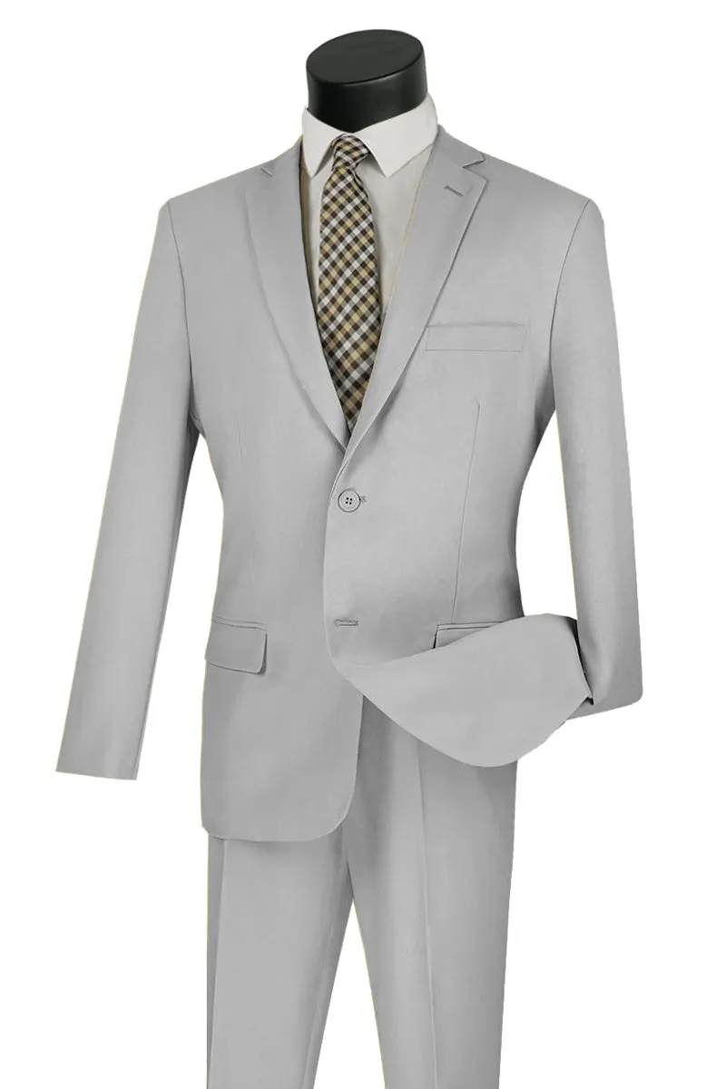 Mens Basic 2 Button Classic Fit Poplin Suit in Grey sold by Alberto Nardoni