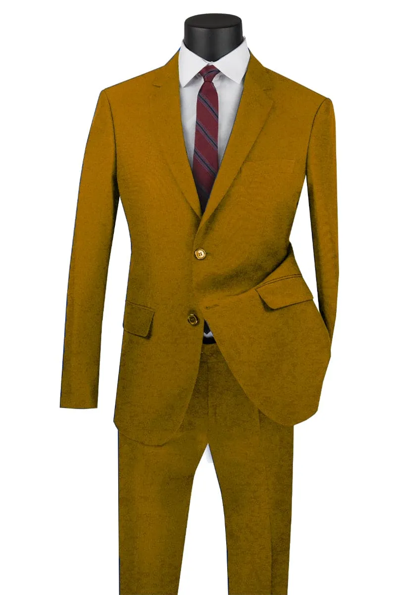Mens Basic 2 Button Classic Fit Poplin Suit in Khaki sold by Alberto Nardoni