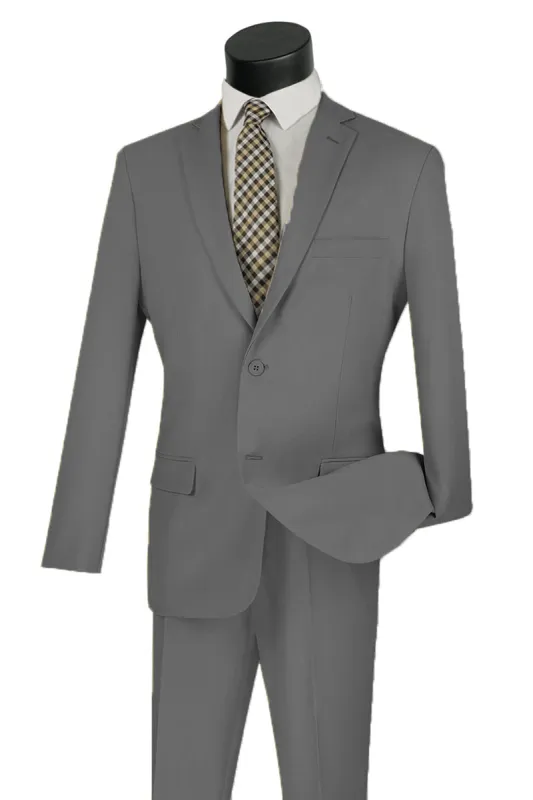 Mens Basic 2 Button Classic Fit Poplin Suit in Medium Grey sold by Alberto Nardoni