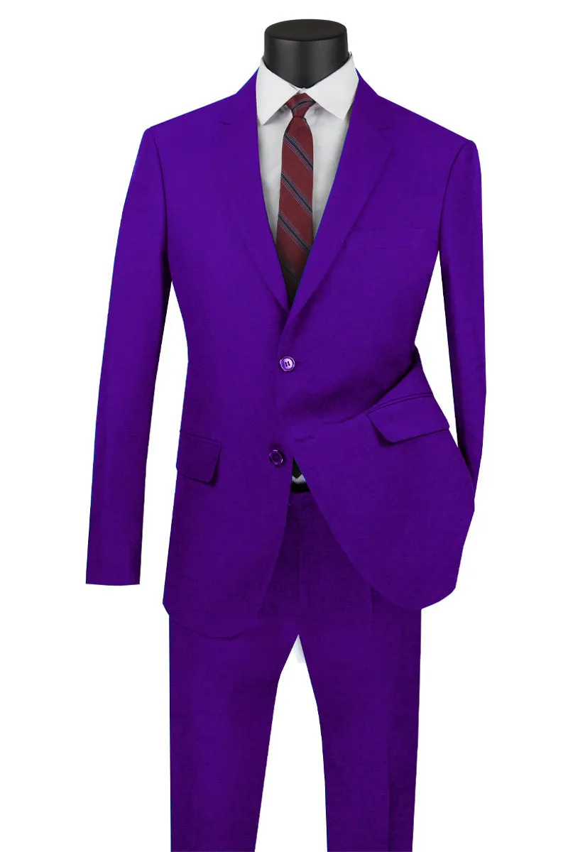 Mens Basic 2 Button Classic Fit Poplin Suit in Purple sold by Alberto Nardoni