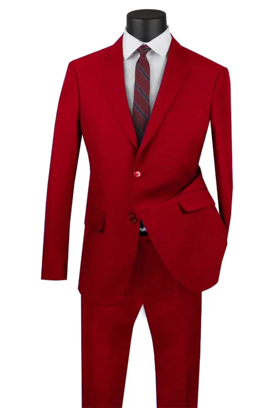 Mens Basic 2 Button Classic Fit Poplin Suit in Red sold by Alberto Nardoni