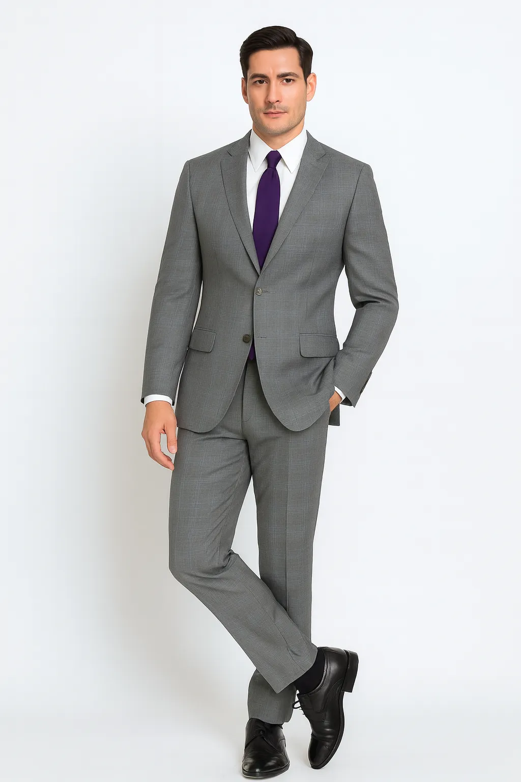 Mens 2 Button Peak Lapel Modern Plaid Suit in Grey sold by Alberto Nardoni product image thumbnail 5