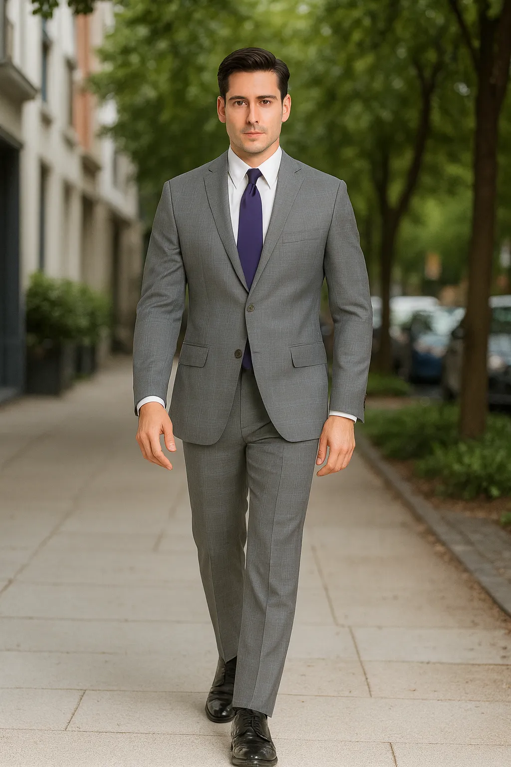 Mens 2 Button Peak Lapel Modern Plaid Suit in Grey sold by Alberto Nardoni product image thumbnail 3