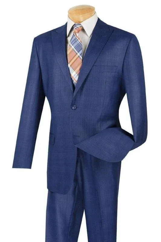 Mens 2 Button Peak Lapel Modern Plaid Suit in Blue sold by Alberto Nardoni