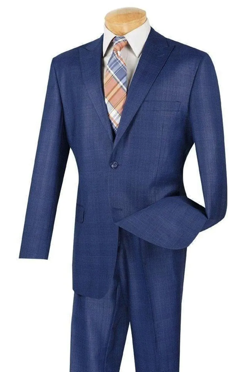 Mens 2 Button Peak Lapel Modern Plaid Suit in Blue sold by Alberto Nardoni