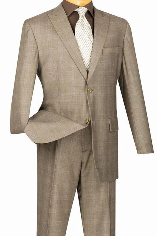 Mens 2 Button Peak Lapel Modern Plaid Suit in Tan sold by Alberto Nardoni