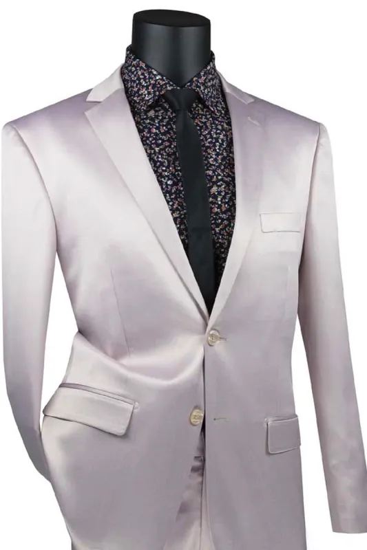 Mens Ultra Slim Fit Strech Sateen Shiny Sharskin Suit in Blush sold by Alberto Nardoni