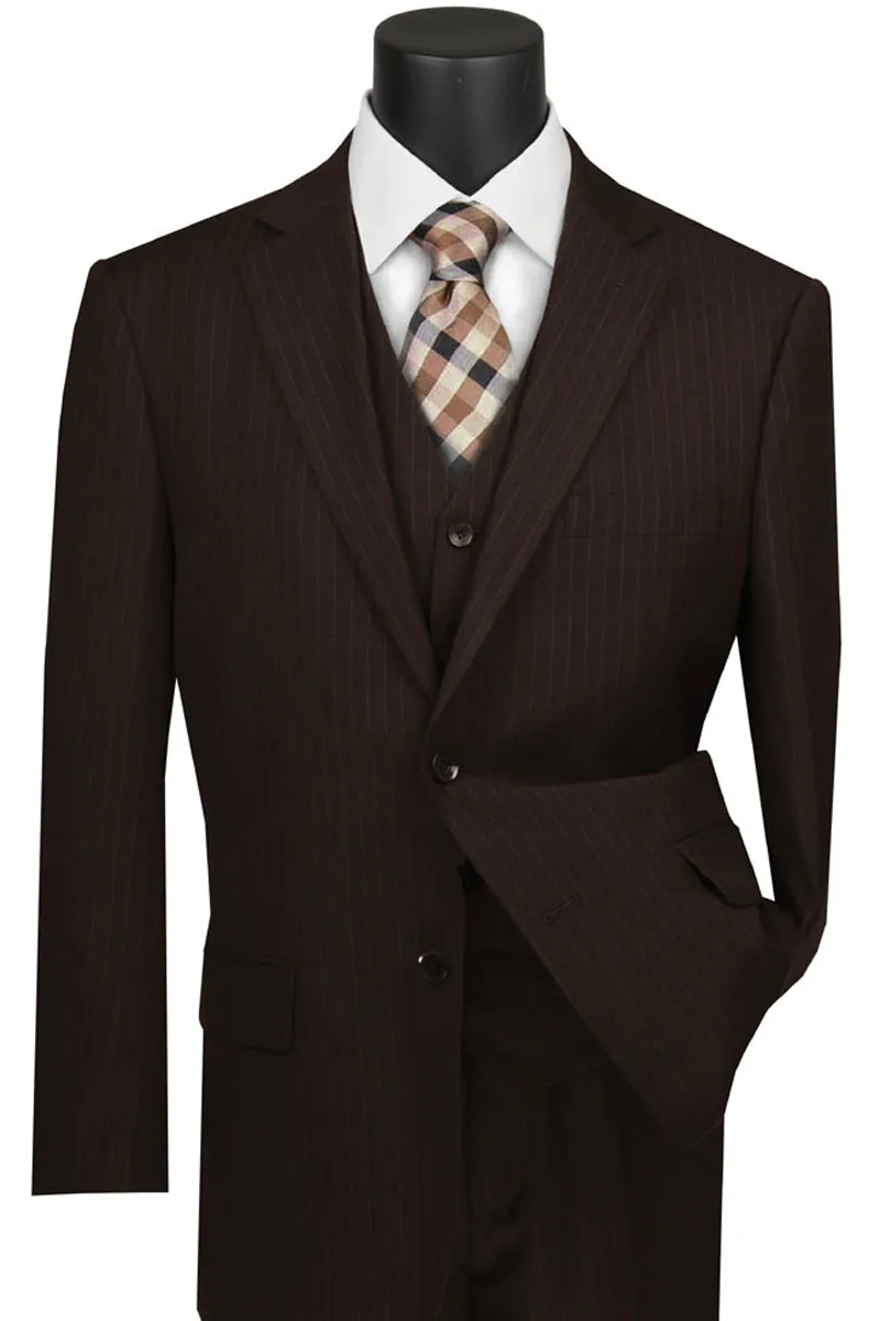 Mens Classic Vested Pinstripe Suit in Brown sold by Alberto Nardoni