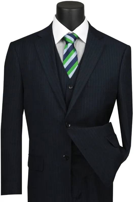 Mens Classic Vested Pinstripe Suit in Black sold by Alberto Nardoni