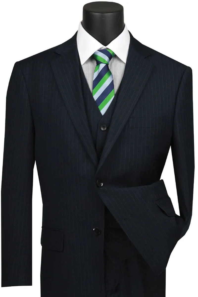 Mens Classic Vested Pinstripe Suit in Black sold by Alberto Nardoni