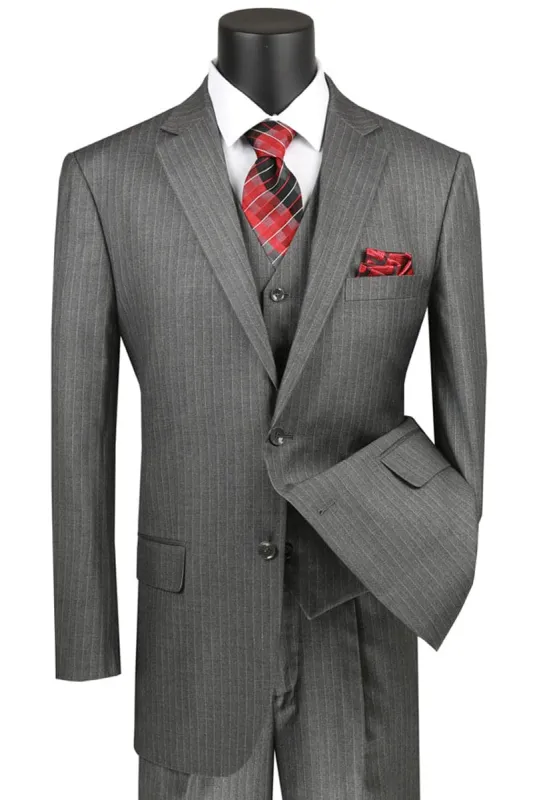 Mens Classic Vested Pinstripe Suit in Medium Grey sold by Alberto Nardoni