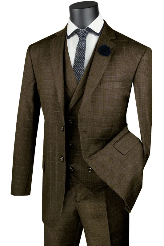 Mens 2 Button Double Breasted Vest Plaid Suit in Taupe sold by Alberto Nardoni