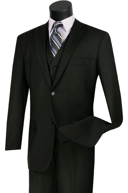 Mens Classic Fit Flat Front Vested Suit in Black sold by Alberto Nardoni