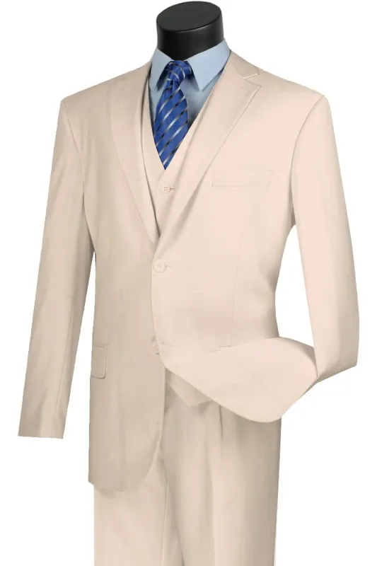 Mens Classic Fit Flat Front Vested Suit in Ivory sold by Alberto Nardoni