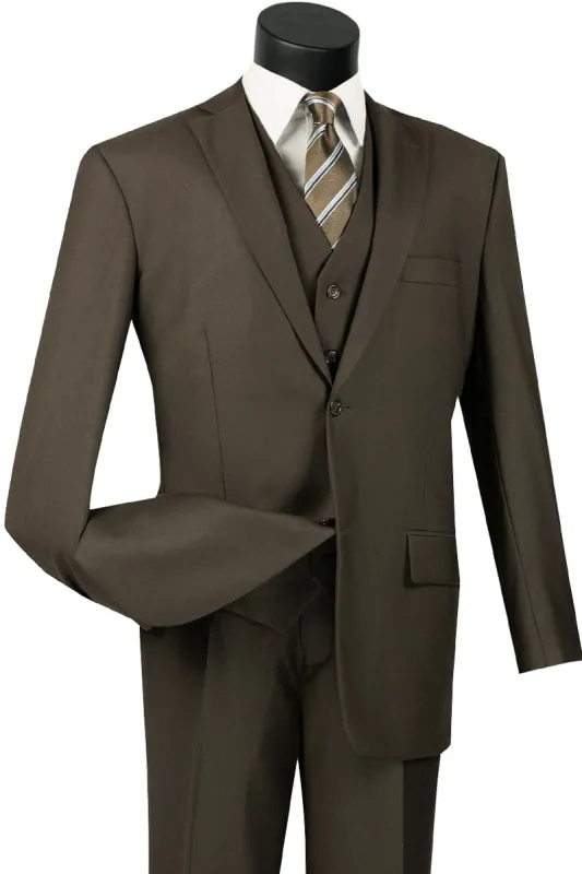 Mens Classic Fit Flat Front Vested Suit in Brown sold by Alberto Nardoni