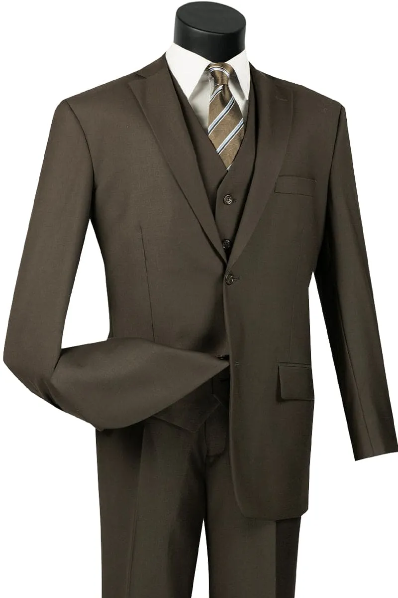 Mens Classic Fit Flat Front Vested Suit in Brown sold by Alberto Nardoni