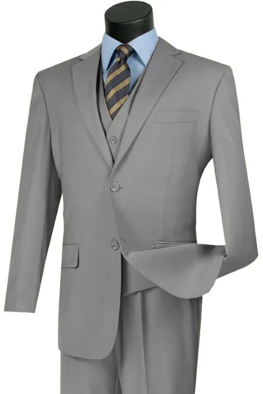 Mens Classic Fit Flat Front Vested Suit in Medium Grey sold by Alberto Nardoni