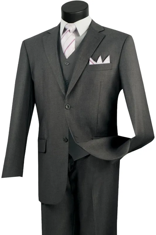 Mens Classic Fit Flat Front Vested Suit in Heather Grey sold by Alberto Nardoni