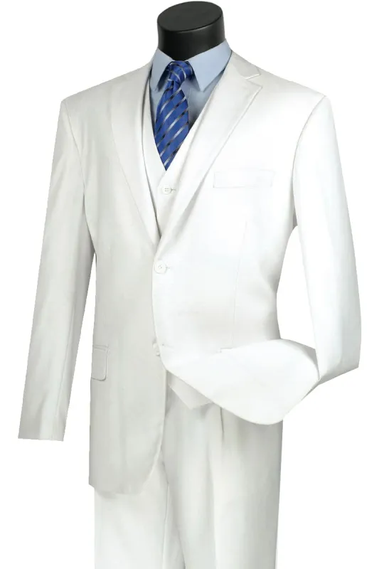 Mens Classic Fit Flat Front Vested Suit in White sold by Alberto Nardoni