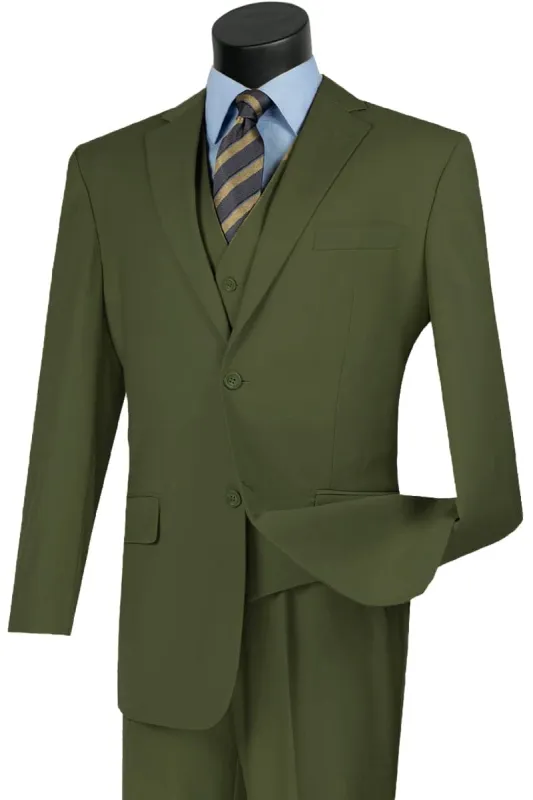 Mens Classic Fit Flat Front Vested Suit in Olive sold by Alberto Nardoni