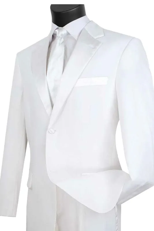Mens Classic Fit 2 Button Poplin Tuxedo in White sold by Alberto Nardoni