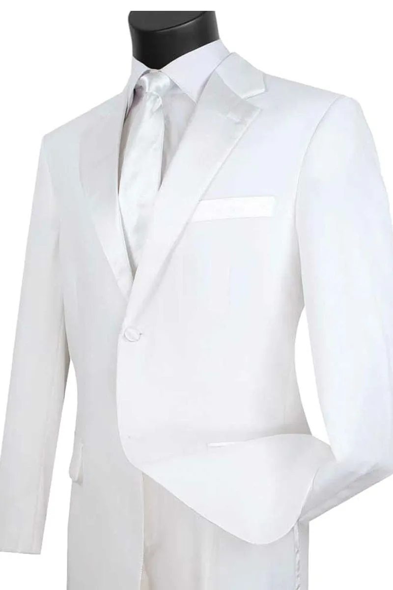 Mens Classic Fit 2 Button Poplin Tuxedo in White sold by Alberto Nardoni