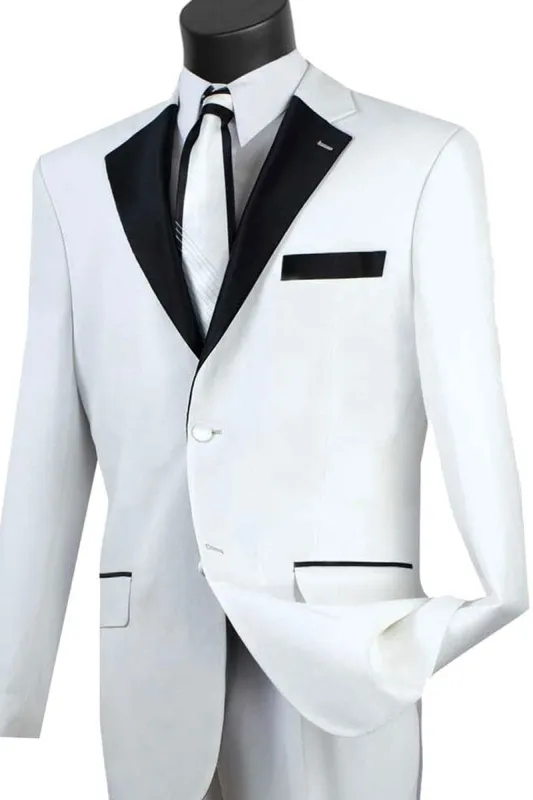 Mens Classic Contrast Notch Tuxedo in White sold by Alberto Nardoni