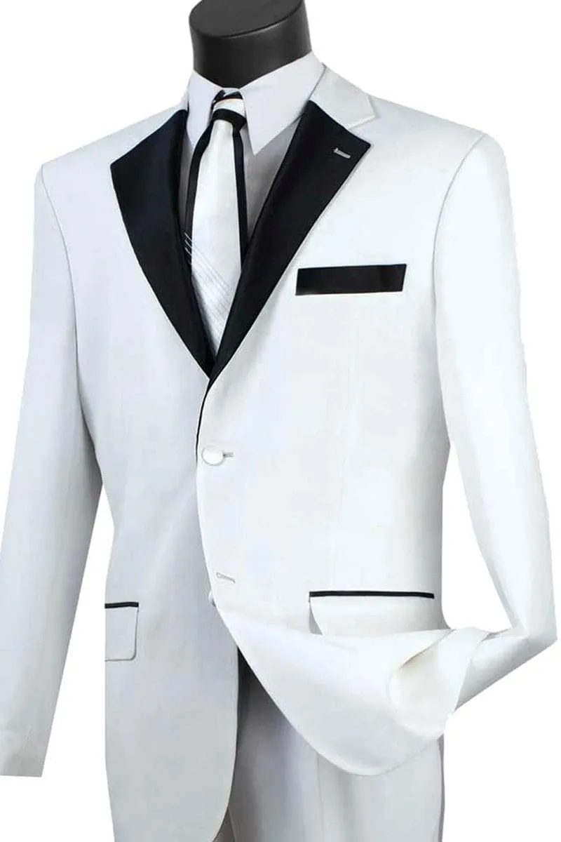 Mens Classic Contrast Notch Tuxedo in White sold by Alberto Nardoni