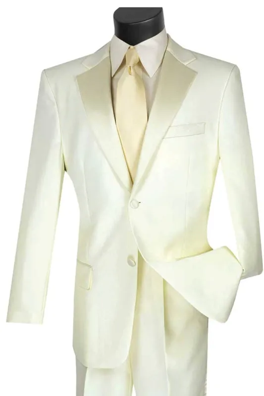 Mens Classic Fit 2 Button Poplin Tuxedo in Ivory sold by Alberto Nardoni