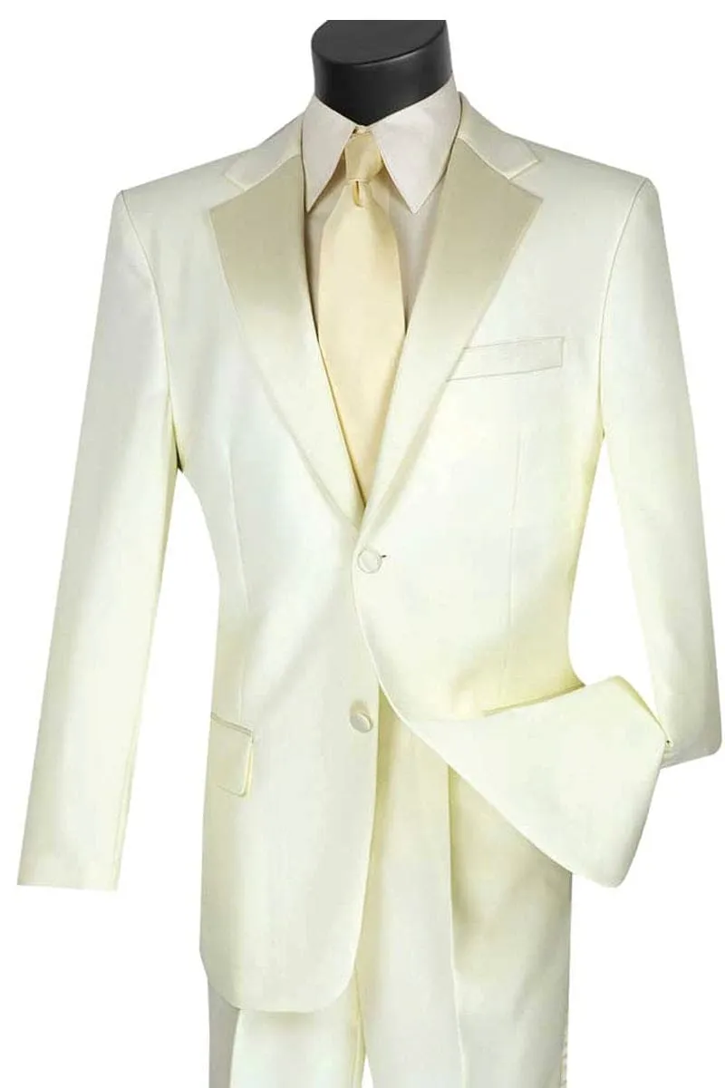 Mens Classic Fit 2 Button Poplin Tuxedo in Ivory sold by Alberto Nardoni