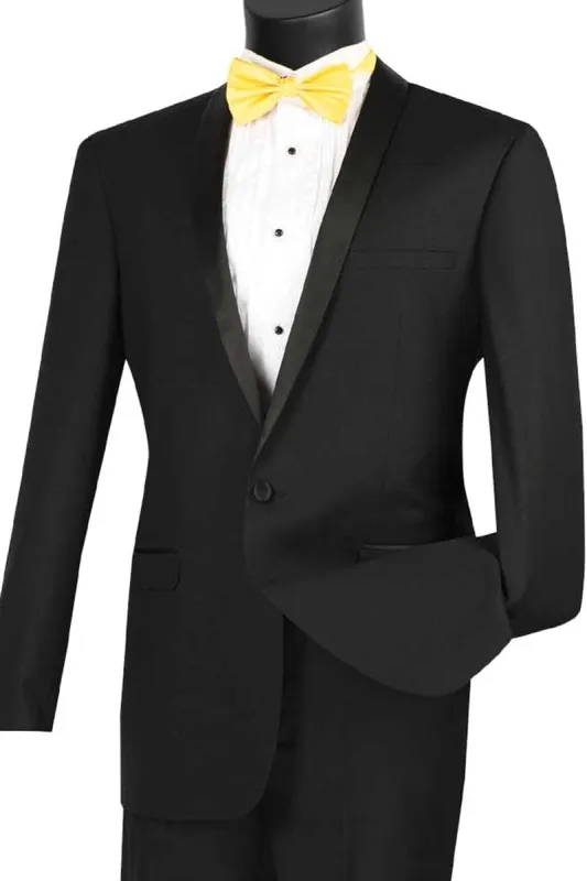 Mens Slim Fit One Button Shawl Tuxedo in Black sold by Alberto Nardoni
