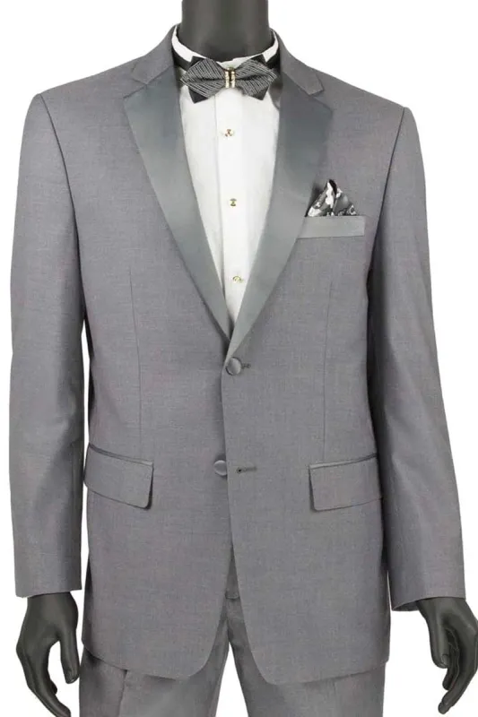 Mens Slim Fit Wool Feel Tuxedo in Grey sold by Alberto Nardoni