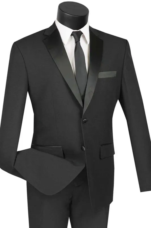 Mens Slim Fit Poplin Tuxedo in Black sold by Alberto Nardoni