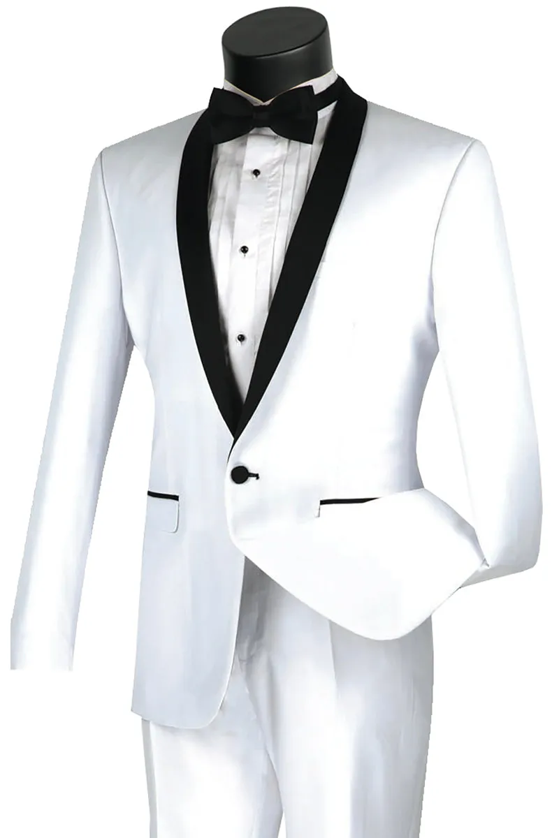 Mens Slim Fit One Button Shawl Tuxedo in White sold by Alberto Nardoni