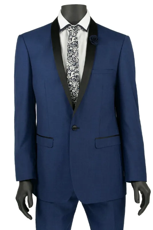 Mens Slim Fit One Button Shawl Tuxedo in Blue sold by Alberto Nardoni