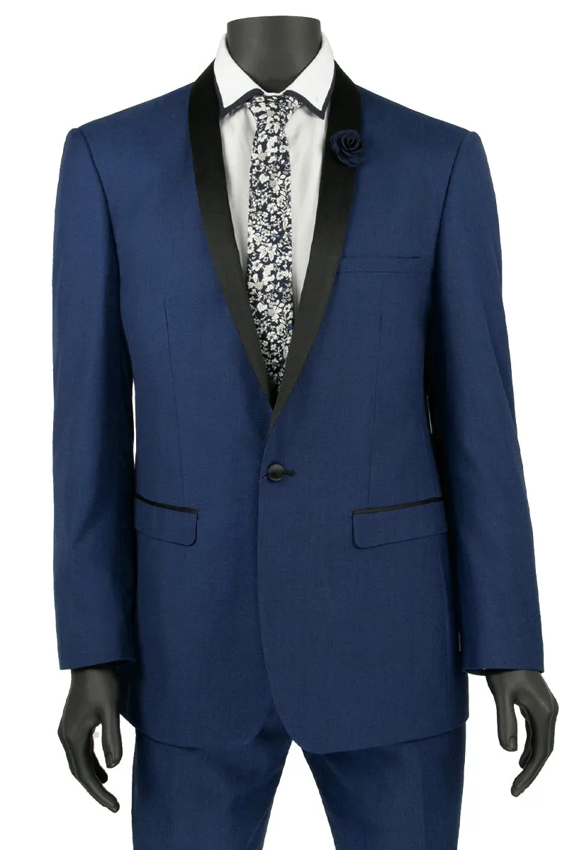 Mens Slim Fit One Button Shawl Tuxedo in Blue sold by Alberto Nardoni