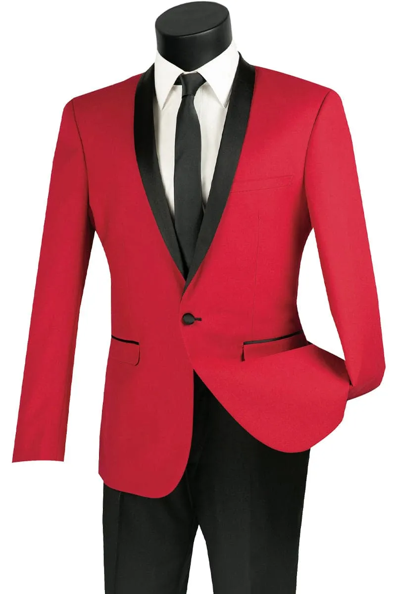 Mens Slim Fit One Button Shawl Tuxedo in Red sold by Alberto Nardoni