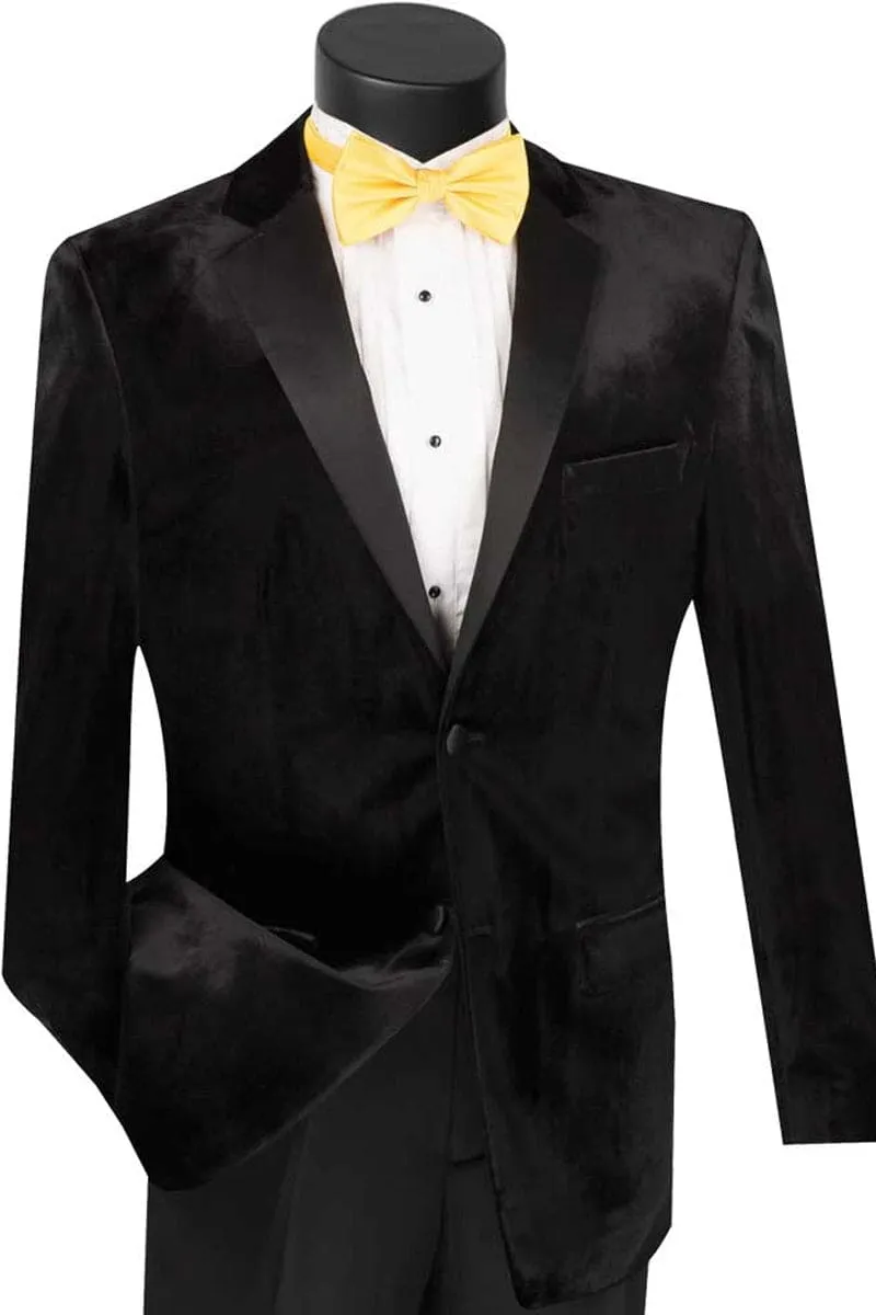 Mens Modern Notch Velvet Tuxedo in Black sold by Alberto Nardoni