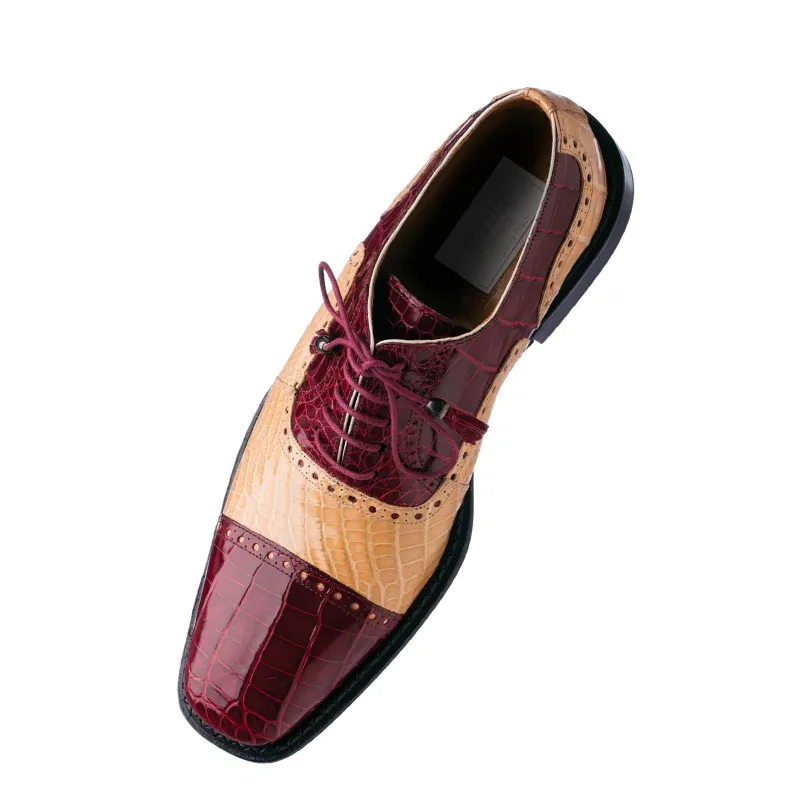 Mens Ferrini Alligator Cap Toe Dress Shoe in Burgundy & Tan sold by Alberto Nardoni