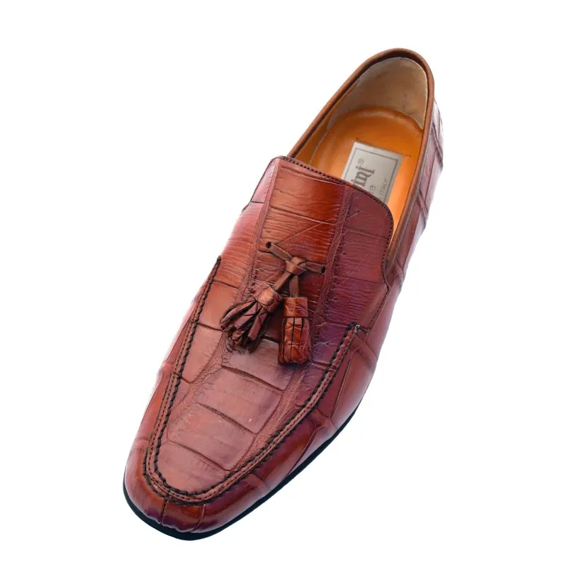 Mens Ferrini Crocodile Tassel Loafer Dress Shoe in Cognac sold by Alberto Nardoni