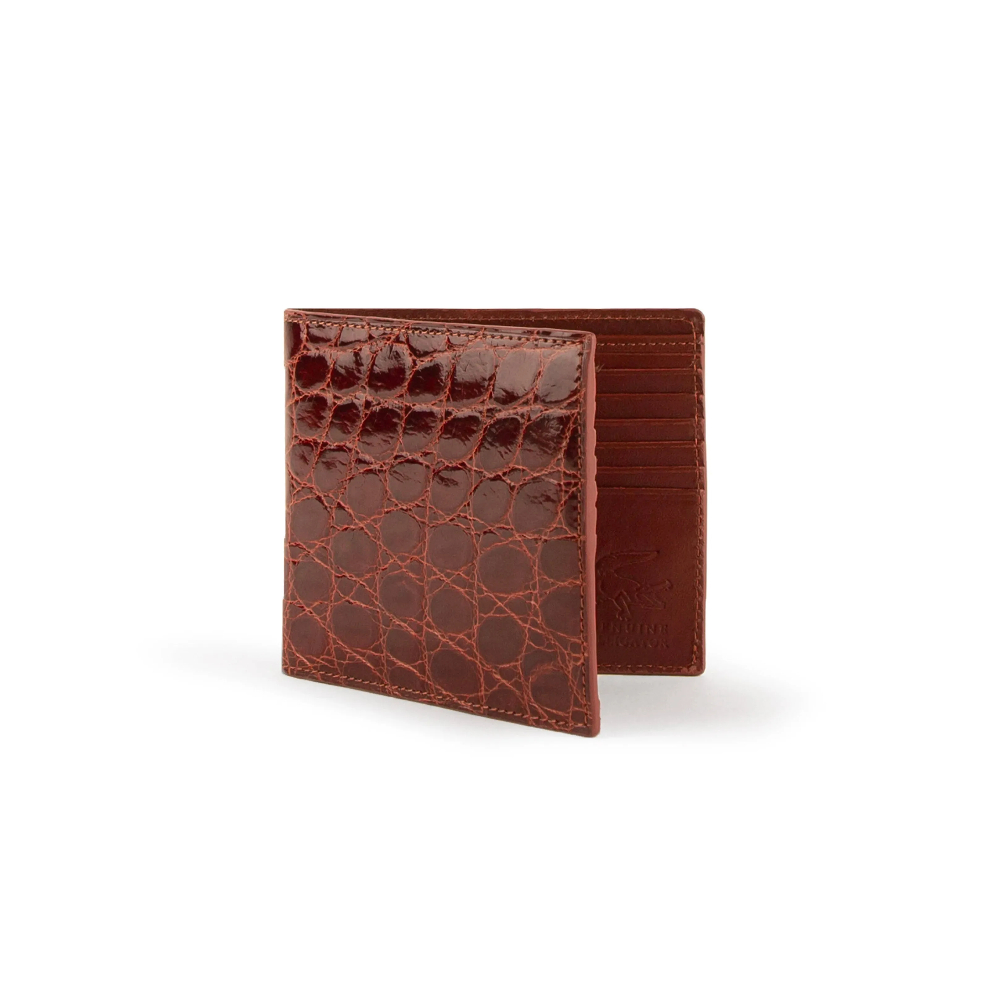 Mens Alligator Hipster Wallet in Cognac sold by Alberto Nardoni