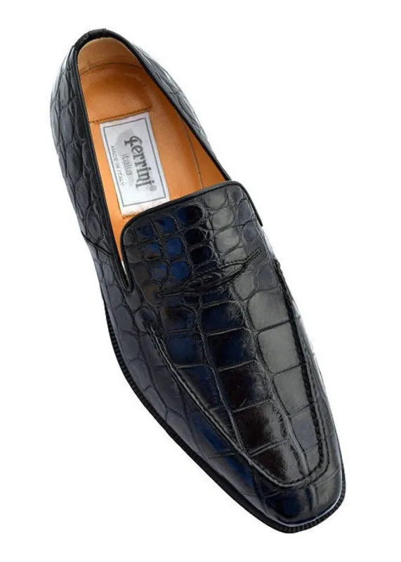Italian Crocodile Skin Shoes By Ferrini Mens Black Unique Loafers sold by Alberto Nardoni