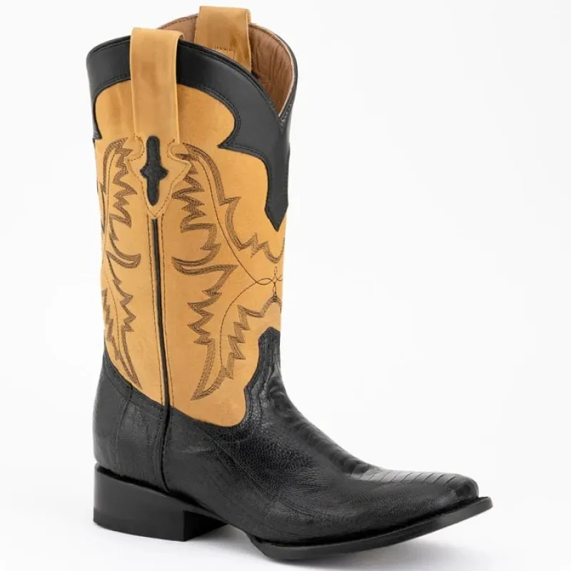 Ferinni Boot - Mens Dress Cowboy Boot  - Ferrini Men's Nash Ostrich Leg Boots Handcrafted - Black  in Black Color sold by Alberto Nardoni